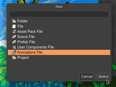 Select create a new animations file.