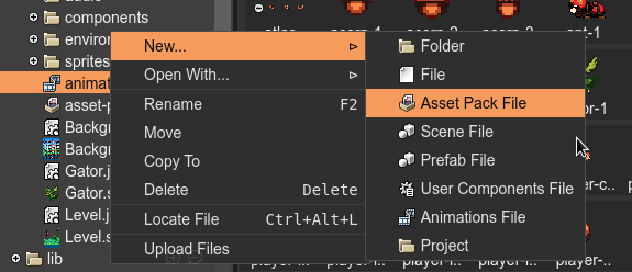 Context menu of the Files view.