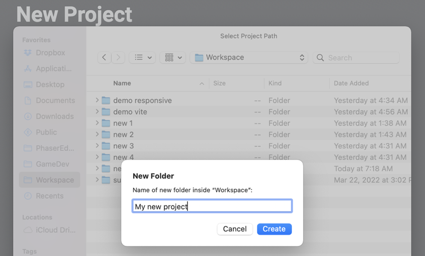Select the project folder.