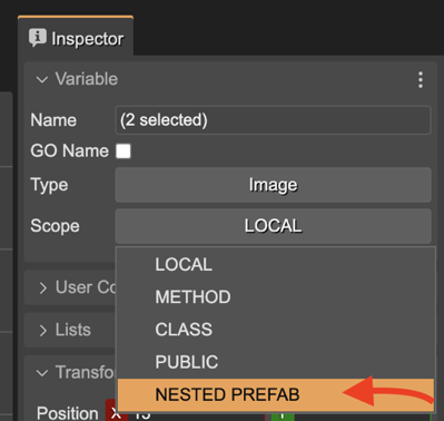 Setting the nested prefab scope.