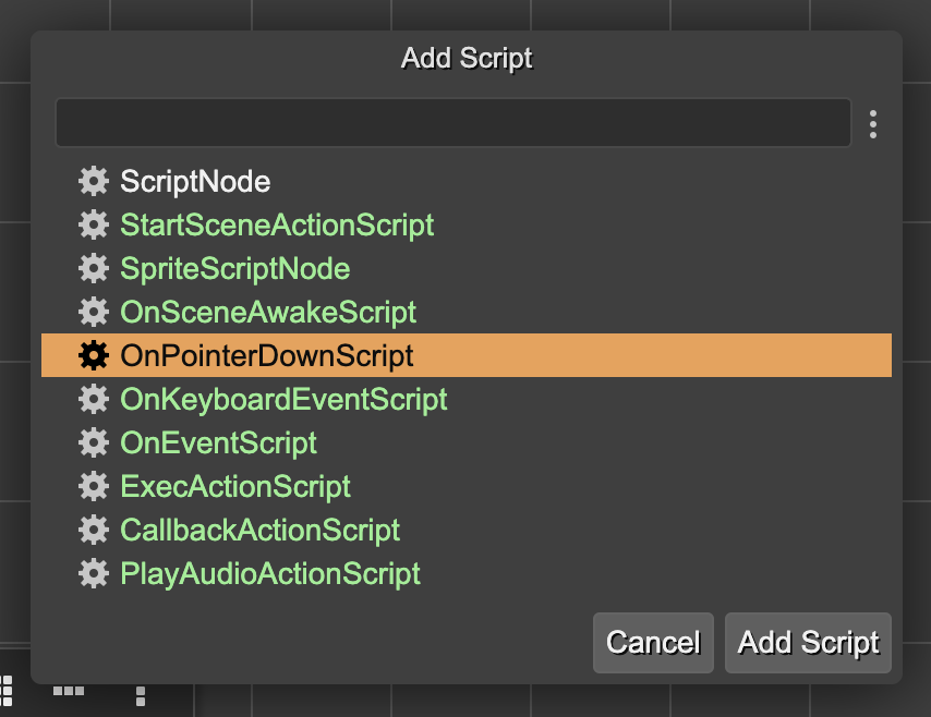 The Add Script dialog.